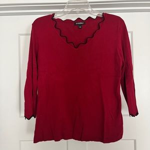 Red long sleeved sweater with neck design